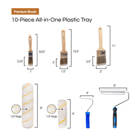 Vermeer Paint Roller Kit - 10-Piece All-in-One Plastic Tray with Rollers & Brushes Painting Set for All Paints & Stains - 0