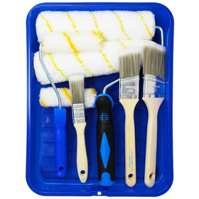 Vermeer Paint Roller Kit - 10-Piece All-in-One Plastic Tray with Rollers & Brushes Painting Set for All Paints & Stains