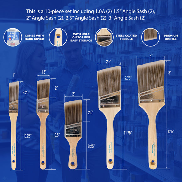 ProGrade Premium Mixed Angle Paint Brush Set, 10 Piece, Hard Cover