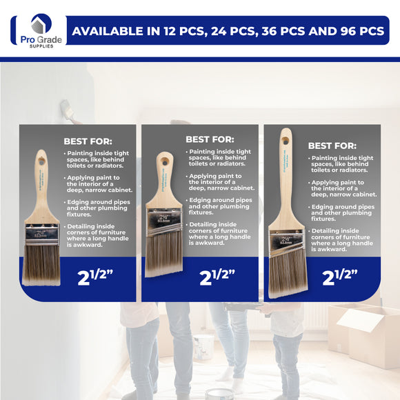 ProGrade 3 Piece Mixed Brush Set – 2.5" Flat, 2.5" Angle, 2.5" Angle Stubby – Soft Cover