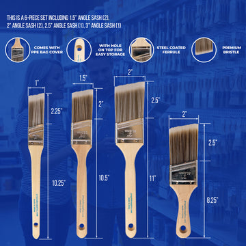 ProGrade Premium Mixed Angle Paint Brush Set, 6 Piece, Soft Cover