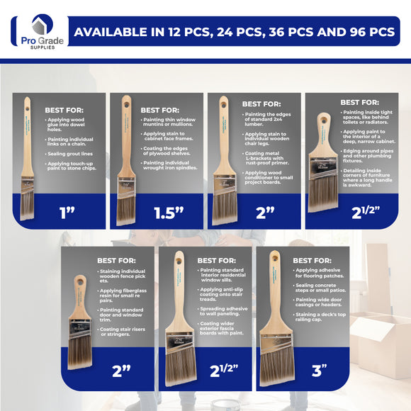 ProGrade Premium Mixed Angle Paint Brush Set, 3 Piece, 2.5", Soft Cover