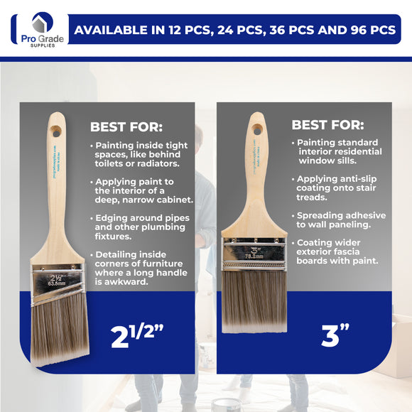 ProGrade Premium Mixed Paint Brush Set, 3 Piece, 2.5" Angle & 3" Flat, Soft Cover