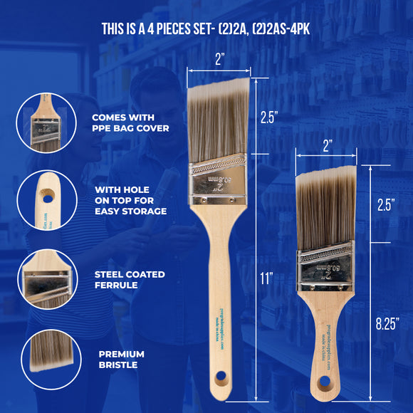 ProGrade Premium Mixed Angle Paint Brush Set, 4 Piece, 2" Angle & Angle Stubby, Soft Cover