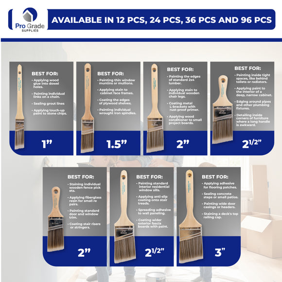 ProGrade Premium Mixed Angle Paint Brush Set, 4 Piece, 2" Angle & Angle Stubby, Soft Cover